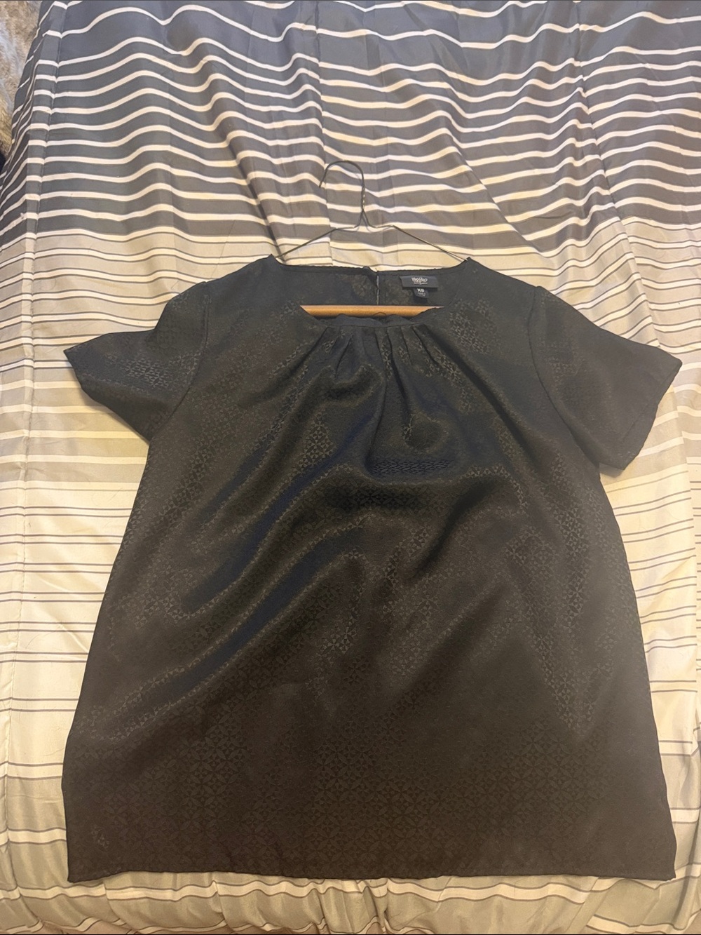 Massimo Black Short Sleeve Gathered Neck Blouse